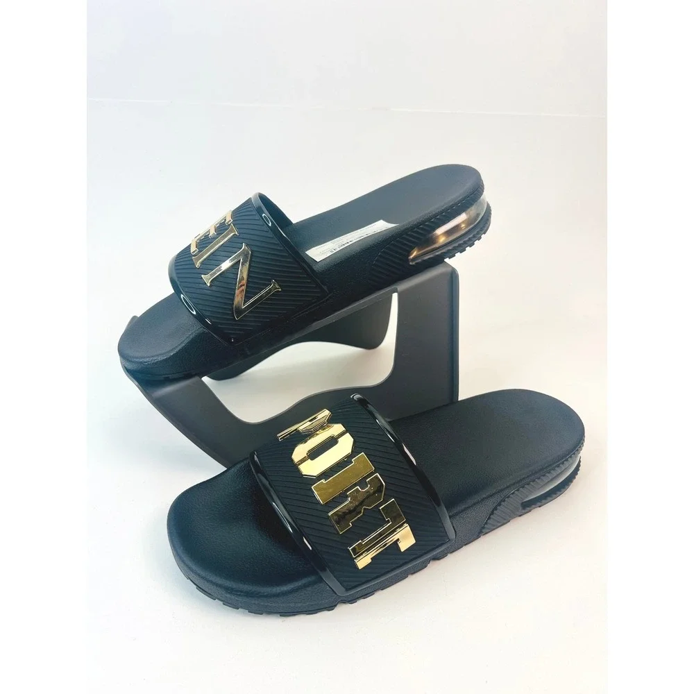 Plein Sport Mens Black Gold Logo Slides Air Cushion Sandals PACS USG0028 US 11